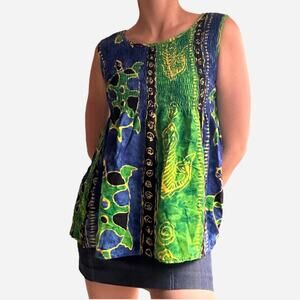 In Gear tie dye aquatic turtle printed babydoll y2k highneck sleeveless top